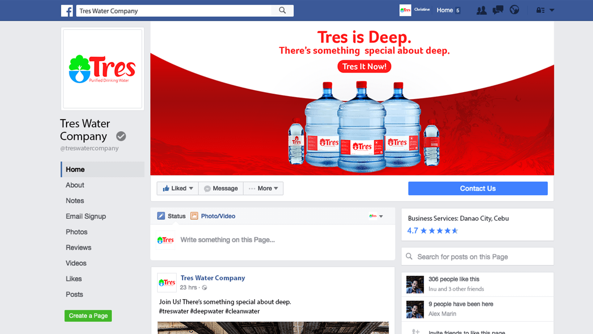 Tres Water Company - Facebook profile and Cover photo